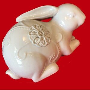 WHITE PORCELAIN BUNNY RABBIT FIGURINE 8”